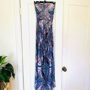 Boohoo backless halter neck maxi dress, adjustable criss-cross laced back, sz 10